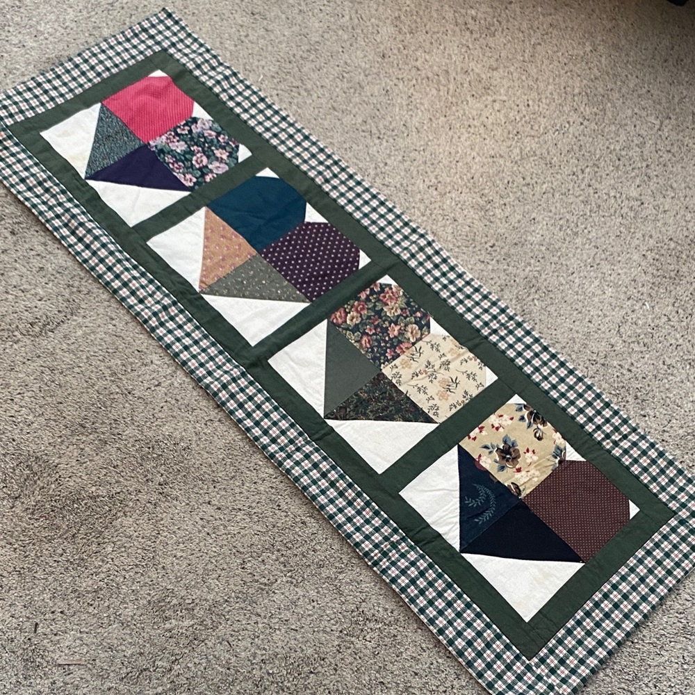 Hand Crafted Patchwork hearts 💕 quilted Table Runner - Multicolor